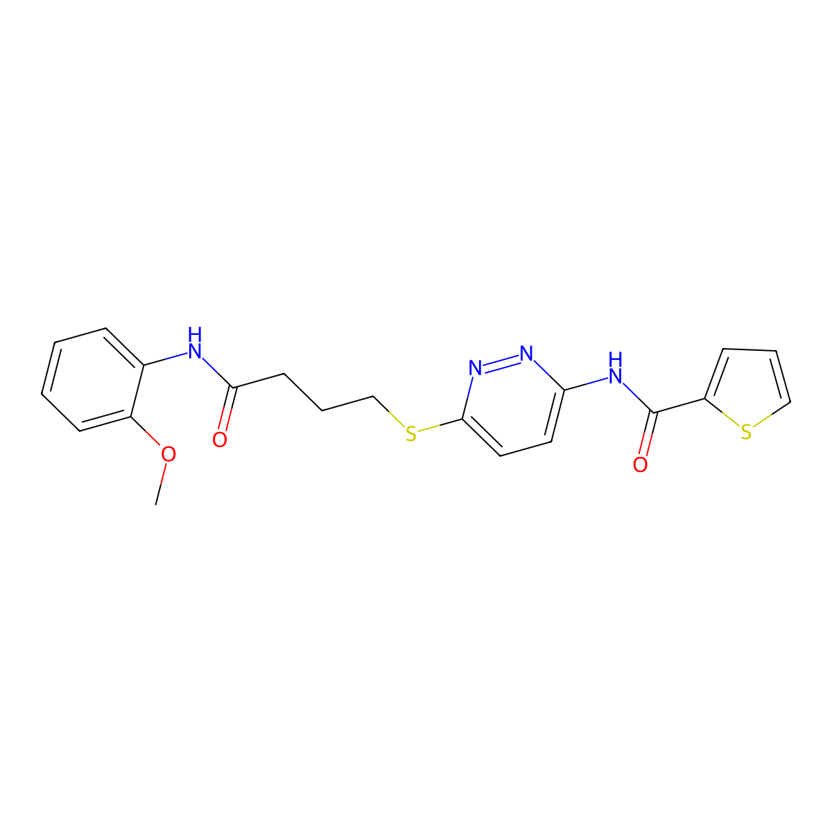 N-(6-((4-((2-methoxyphenyl)amino)-4-oxobutyl)thio)pyridazin-3-yl)thiophene-2-carboxamide molecular structure, CAS 1021253-57-5