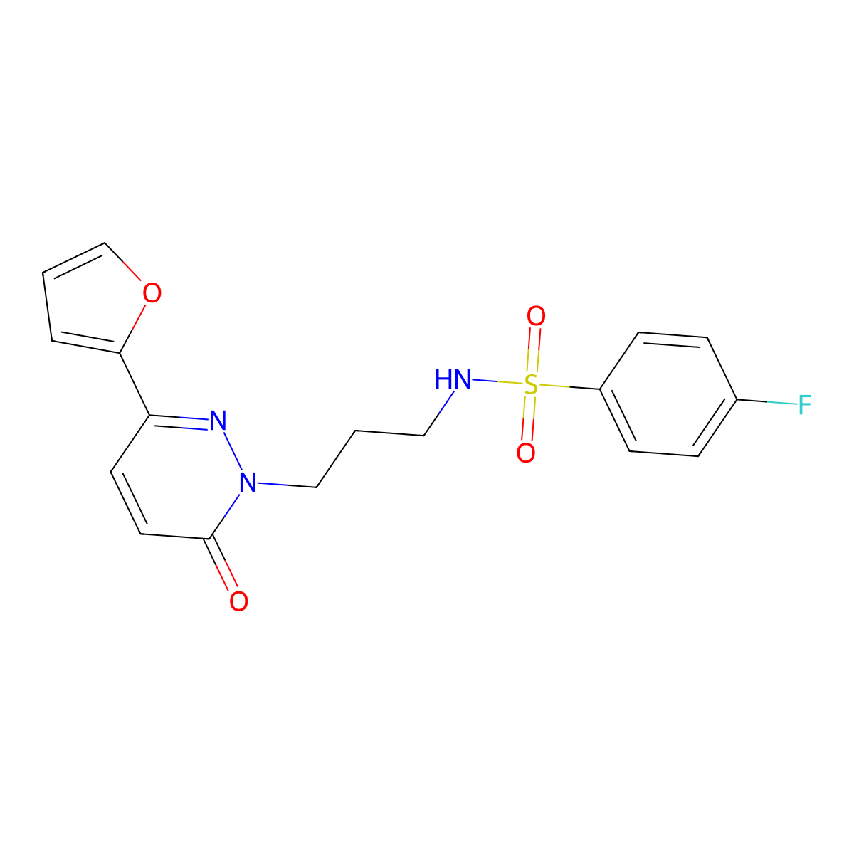 4-fluoro-N-(3-(3-(furan-2-yl)-6-oxopyridazin-1(6H)-yl)propyl)benzenesulfonamide molecular structure, CAS 1021253-58-6