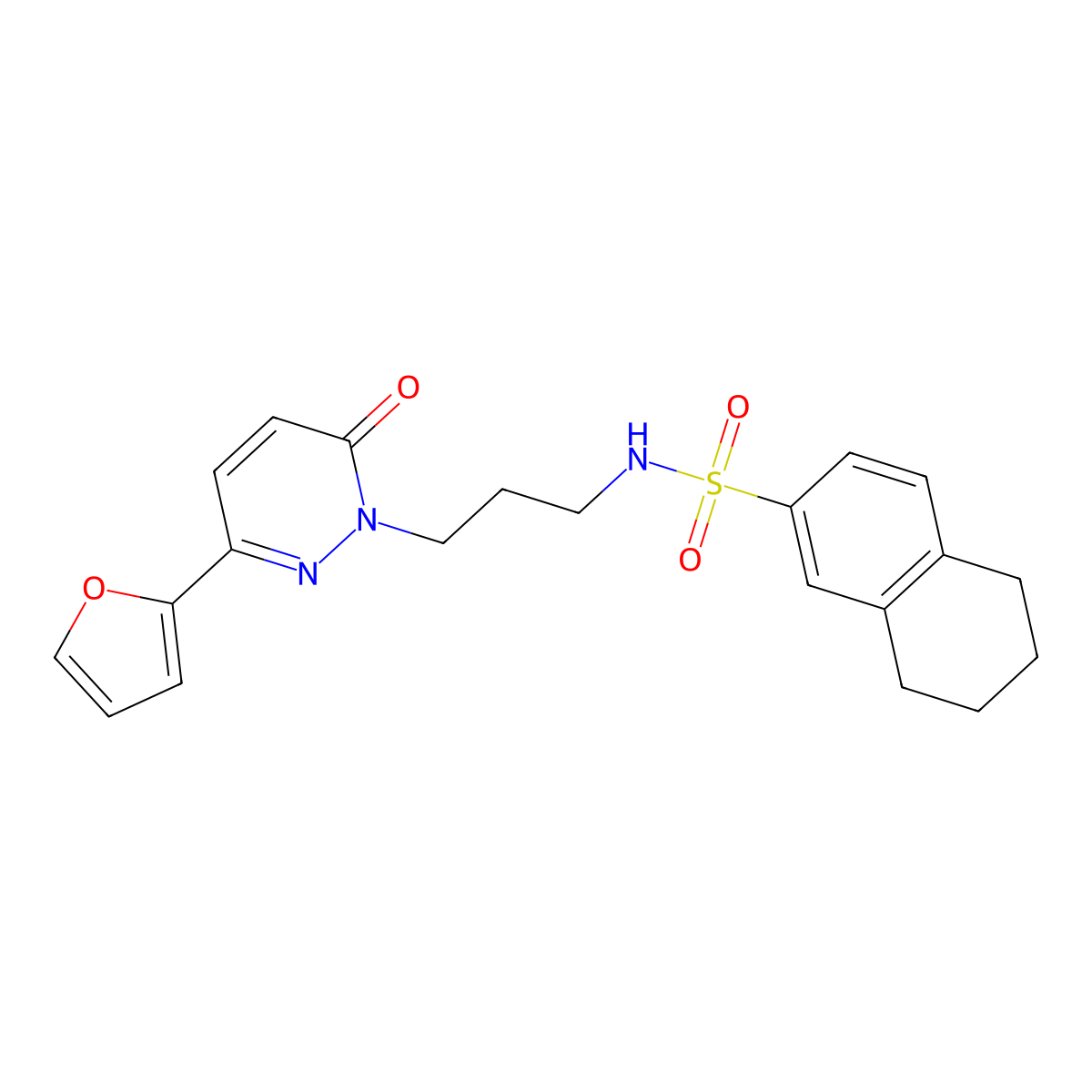 N-{3-[3-(furan-2-yl)-6-oxo-1,6-dihydropyridazin-1-yl]propyl}-5,6,7,8-tetrahydronaphthalene-2-sulfonamide molecular structure, CAS 1021253-60-0