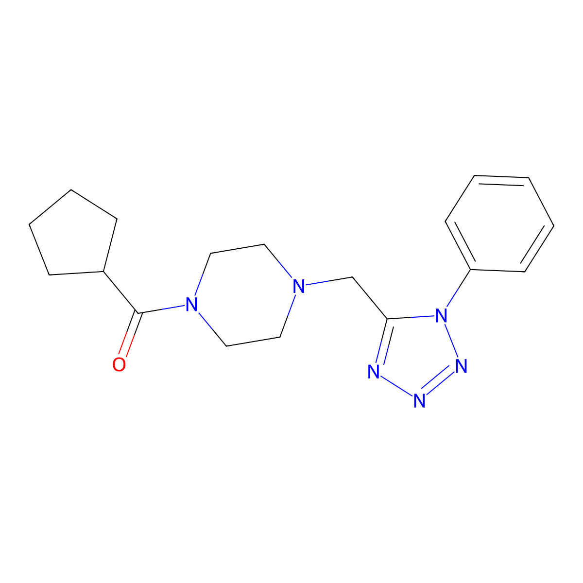 cyclopentyl(4-((1-phenyl-1H-tetrazol-5-yl)methyl)piperazin-1-yl)methanone molecular structure, CAS 1021253-61-1