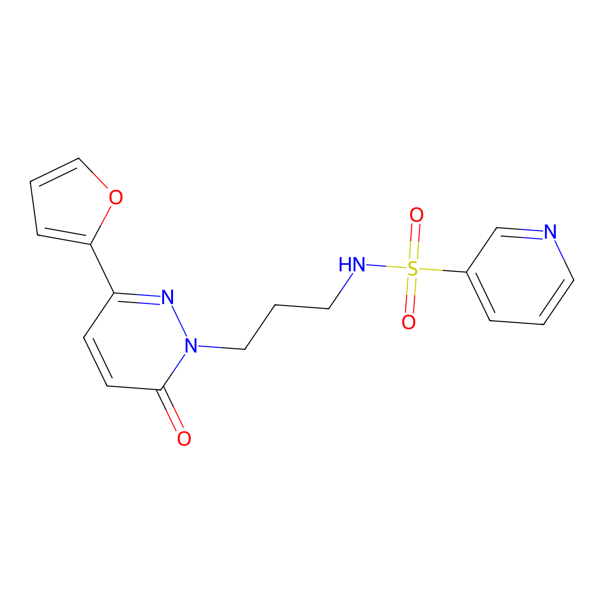 N-{3-[3-(furan-2-yl)-6-oxo-1,6-dihydropyridazin-1-yl]propyl}pyridine-3-sulfonamide molecular structure, CAS 1021253-62-2