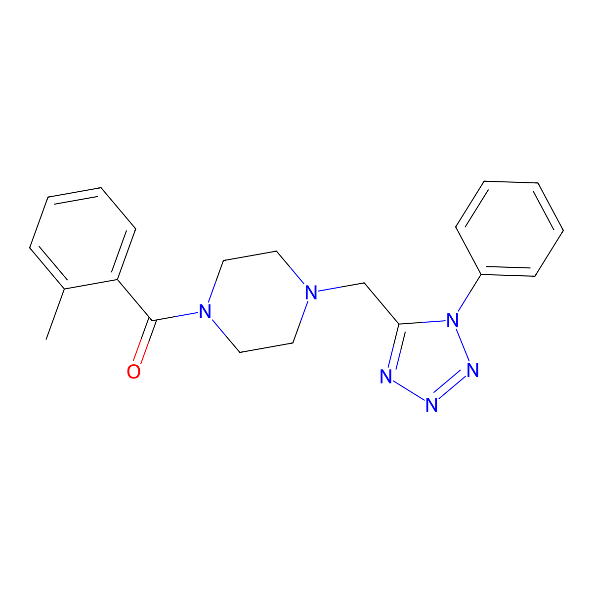 (4-((1-phenyl-1H-tetrazol-5-yl)methyl)piperazin-1-yl)(o-tolyl)methanone molecular structure, CAS 1021253-63-3