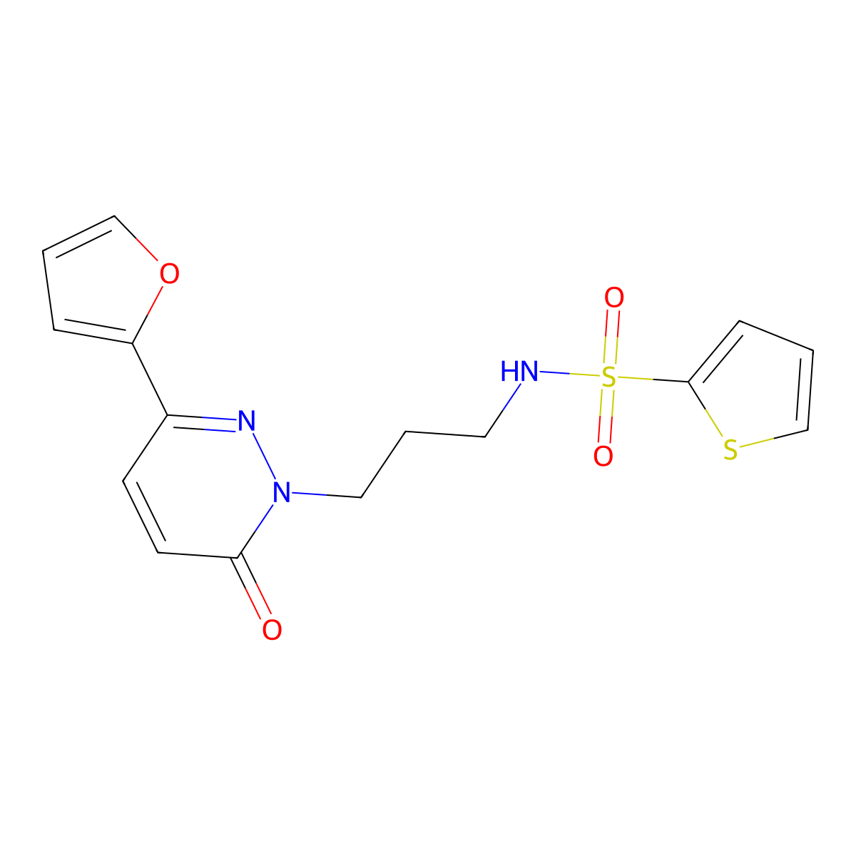 N-{3-[3-(furan-2-yl)-6-oxo-1,6-dihydropyridazin-1-yl]propyl}thiophene-2-sulfonamide molecular structure, CAS 1021253-64-4