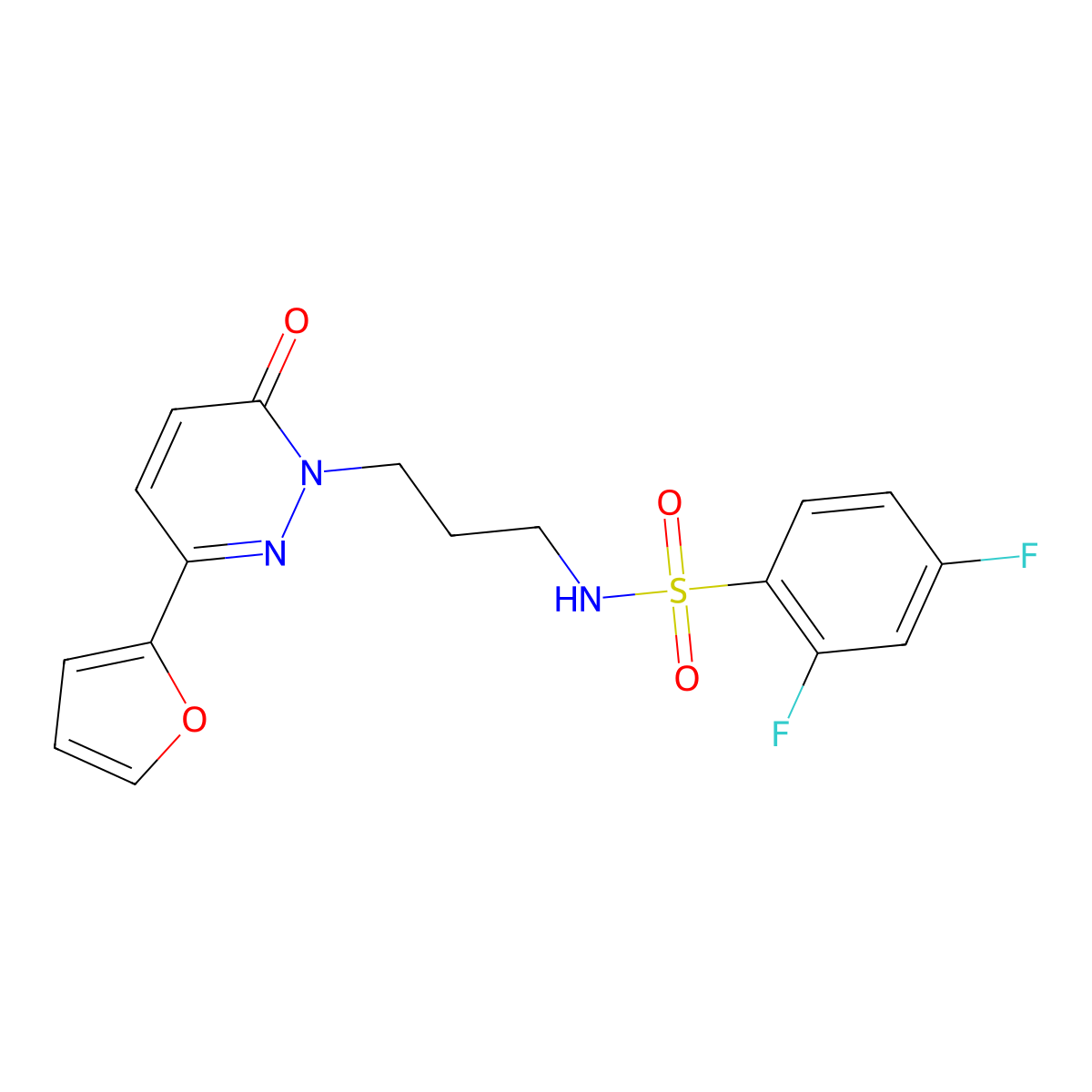2,4-difluoro-N-(3-(3-(furan-2-yl)-6-oxopyridazin-1(6H)-yl)propyl)benzenesulfonamide molecular structure, CAS 1021253-66-6