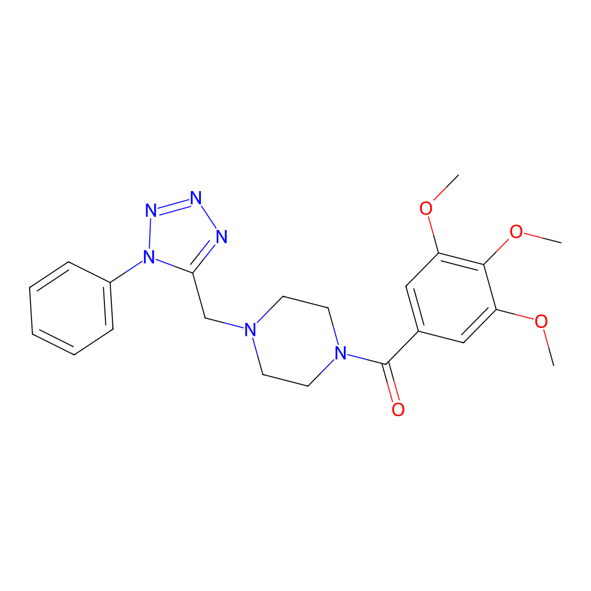 (4-((1-phenyl-1H-tetrazol-5-yl)methyl)piperazin-1-yl)(3,4,5-trimethoxyphenyl)methanone molecular structure, CAS 1021253-67-7