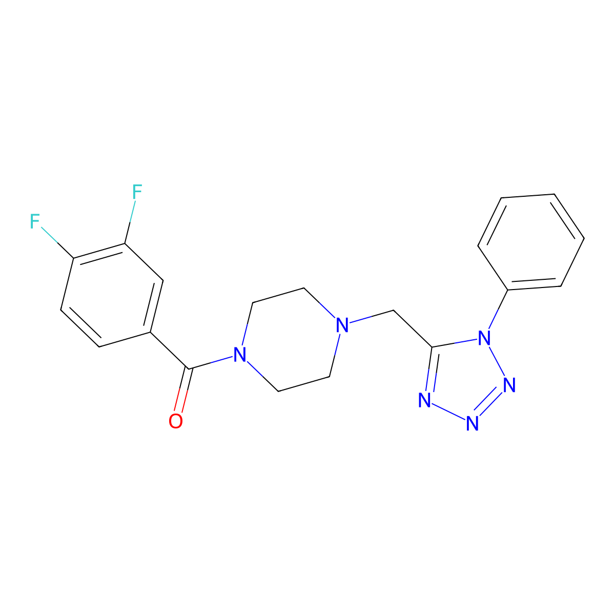 (3,4-difluorophenyl)(4-((1-phenyl-1H-tetrazol-5-yl)methyl)piperazin-1-yl)methanone molecular structure, CAS 1021253-69-9