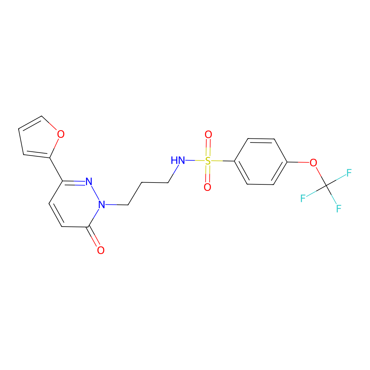 N-{3-[3-(furan-2-yl)-6-oxo-1,6-dihydropyridazin-1-yl]propyl}-4-(trifluoromethoxy)benzene-1-sulfonamide molecular structure, CAS 1021253-70-2