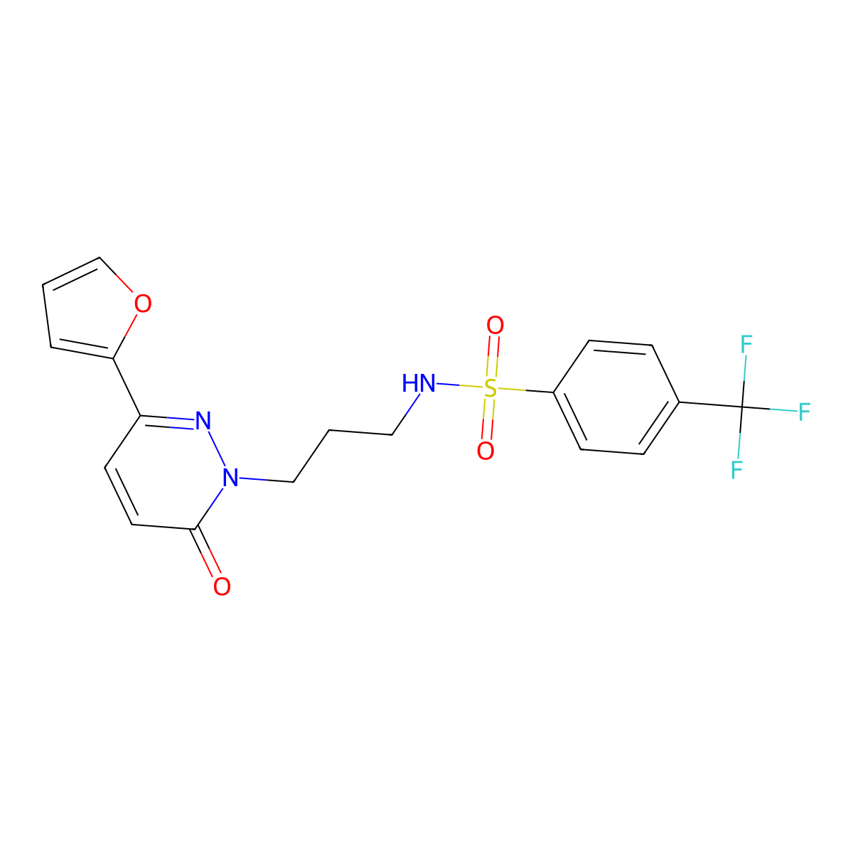 N-{3-[3-(furan-2-yl)-6-oxo-1,6-dihydropyridazin-1-yl]propyl}-4-(trifluoromethyl)benzene-1-sulfonamide molecular structure, CAS 1021253-72-4