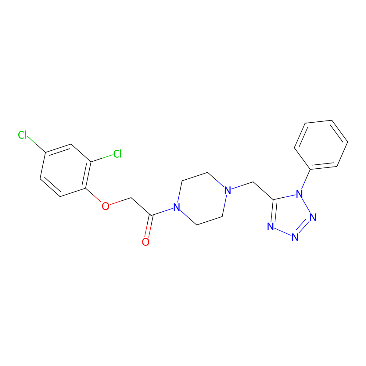 2-(2,4-dichlorophenoxy)-1-(4-((1-phenyl-1H-tetrazol-5-yl)methyl)piperazin-1-yl)ethanone molecular structure, CAS 1021253-77-9