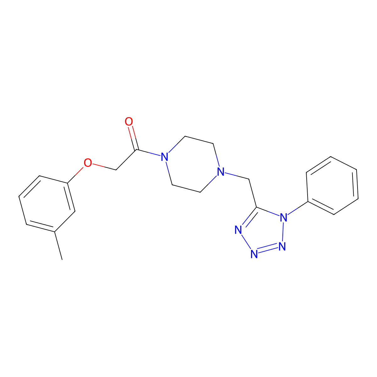 1-(4-((1-phenyl-1H-tetrazol-5-yl)methyl)piperazin-1-yl)-2-(m-tolyloxy)ethanone molecular structure, CAS 1021253-80-4