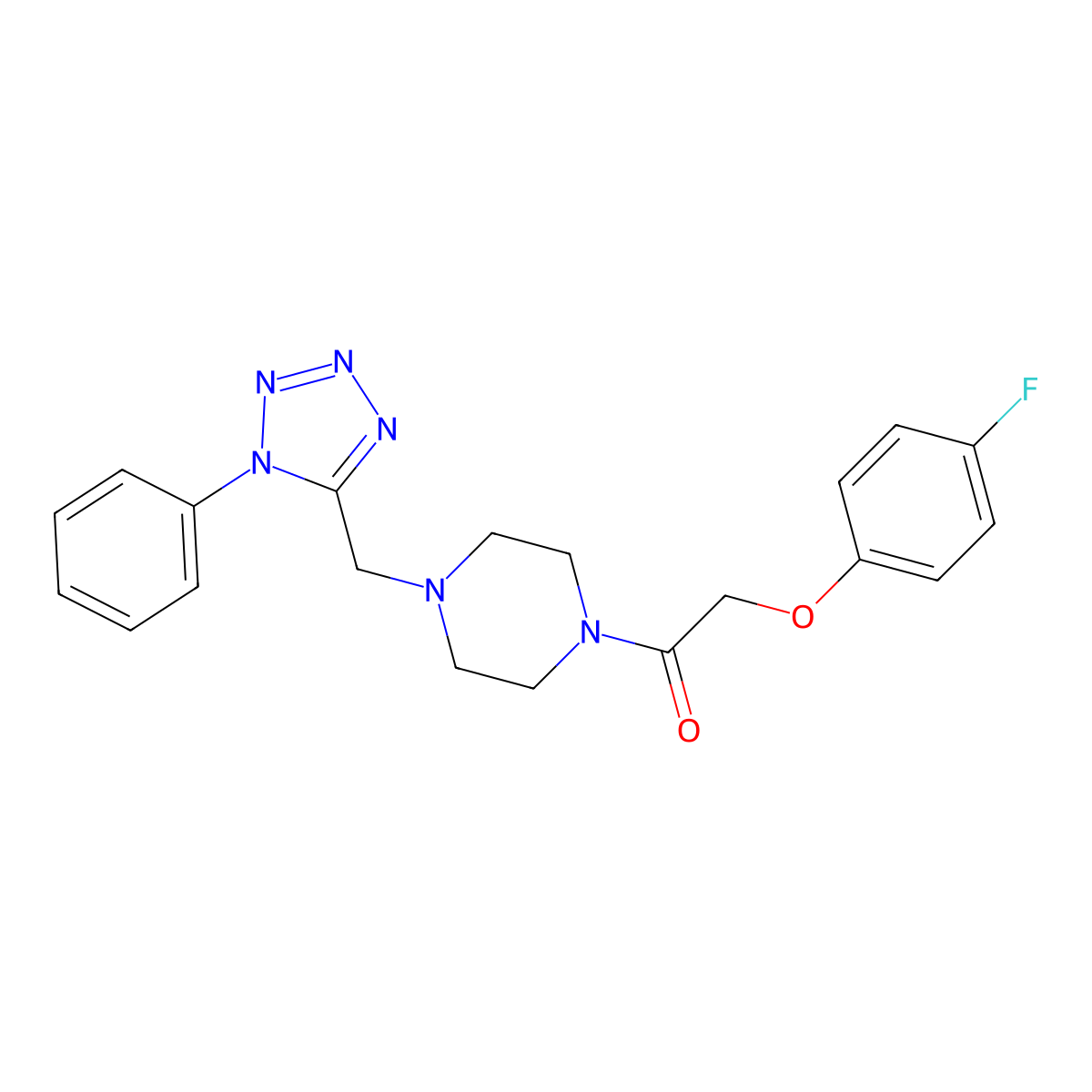2-(4-fluorophenoxy)-1-(4-((1-phenyl-1H-tetrazol-5-yl)methyl)piperazin-1-yl)ethanone molecular structure, CAS 1021253-82-6