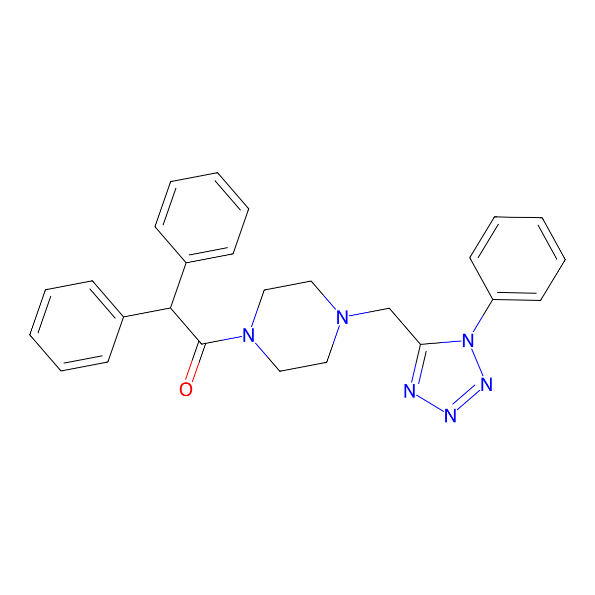 2,2-diphenyl-1-(4-((1-phenyl-1H-tetrazol-5-yl)methyl)piperazin-1-yl)ethanone molecular structure, CAS 1021253-85-9