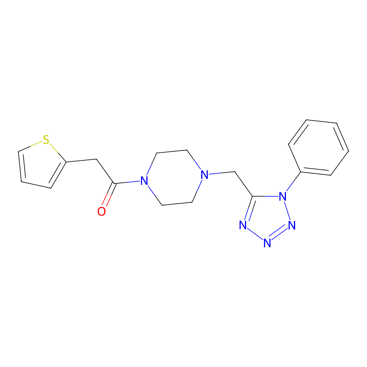 1-(4-((1-phenyl-1H-tetrazol-5-yl)methyl)piperazin-1-yl)-2-(thiophen-2-yl)ethanone molecular structure, CAS 1021253-87-1