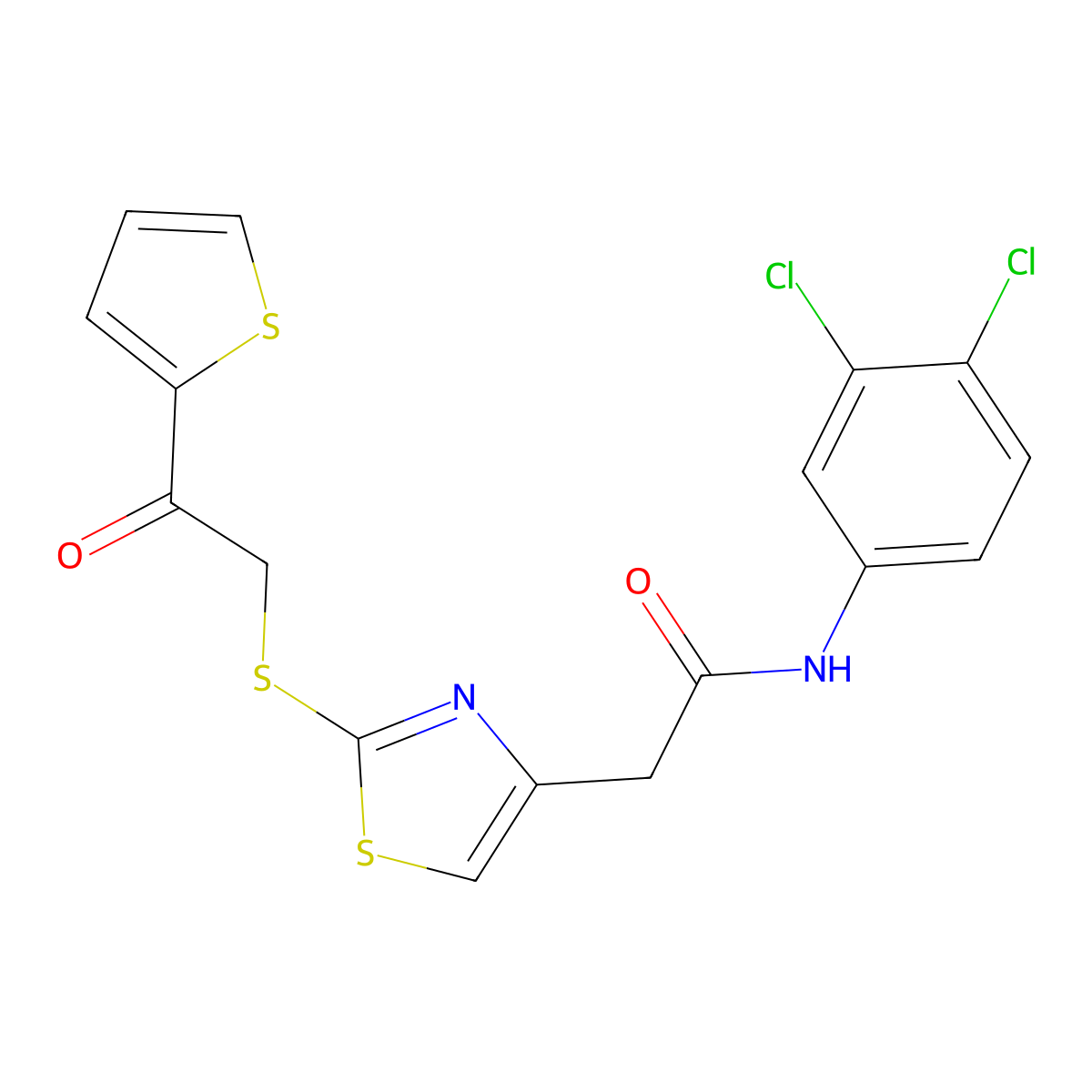 N-(3,4-dichlorophenyl)-2-(2-{[2-oxo-2-(thiophen-2-yl)ethyl]sulfanyl}-1,3-thiazol-4-yl)acetamide molecular structure, CAS 1021253-88-2