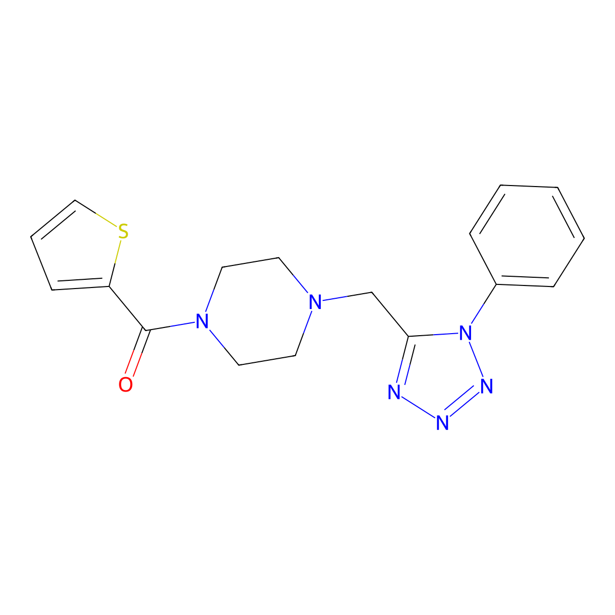 (4-((1-phenyl-1H-tetrazol-5-yl)methyl)piperazin-1-yl)(thiophen-2-yl)methanone molecular structure, CAS 1021253-92-8