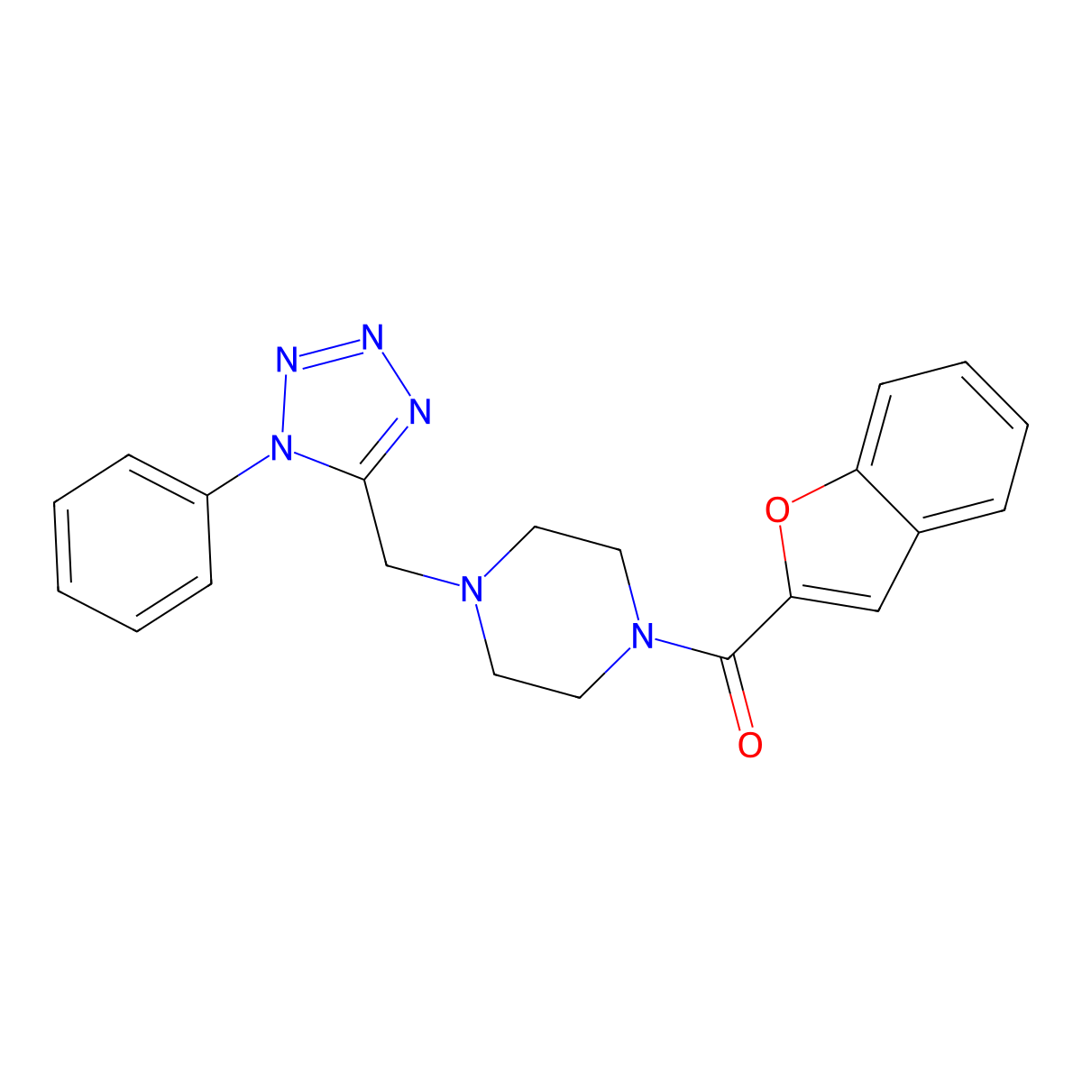 benzofuran-2-yl(4-((1-phenyl-1H-tetrazol-5-yl)methyl)piperazin-1-yl)methanone molecular structure, CAS 1021253-94-0