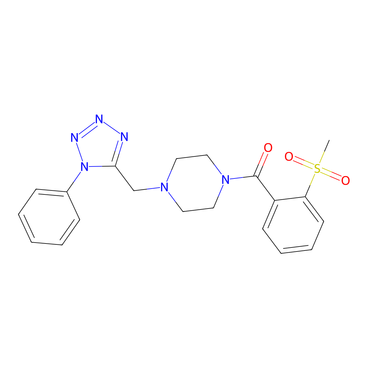 (2-(methylsulfonyl)phenyl)(4-((1-phenyl-1H-tetrazol-5-yl)methyl)piperazin-1-yl)methanone molecular structure, CAS 1021254-01-2