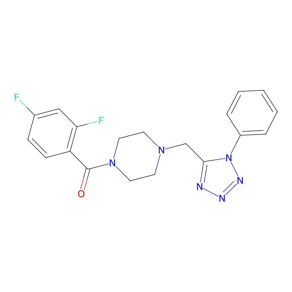(2,4-difluorophenyl)(4-((1-phenyl-1H-tetrazol-5-yl)methyl)piperazin-1-yl)methanone molecular structure, CAS 1021254-03-4