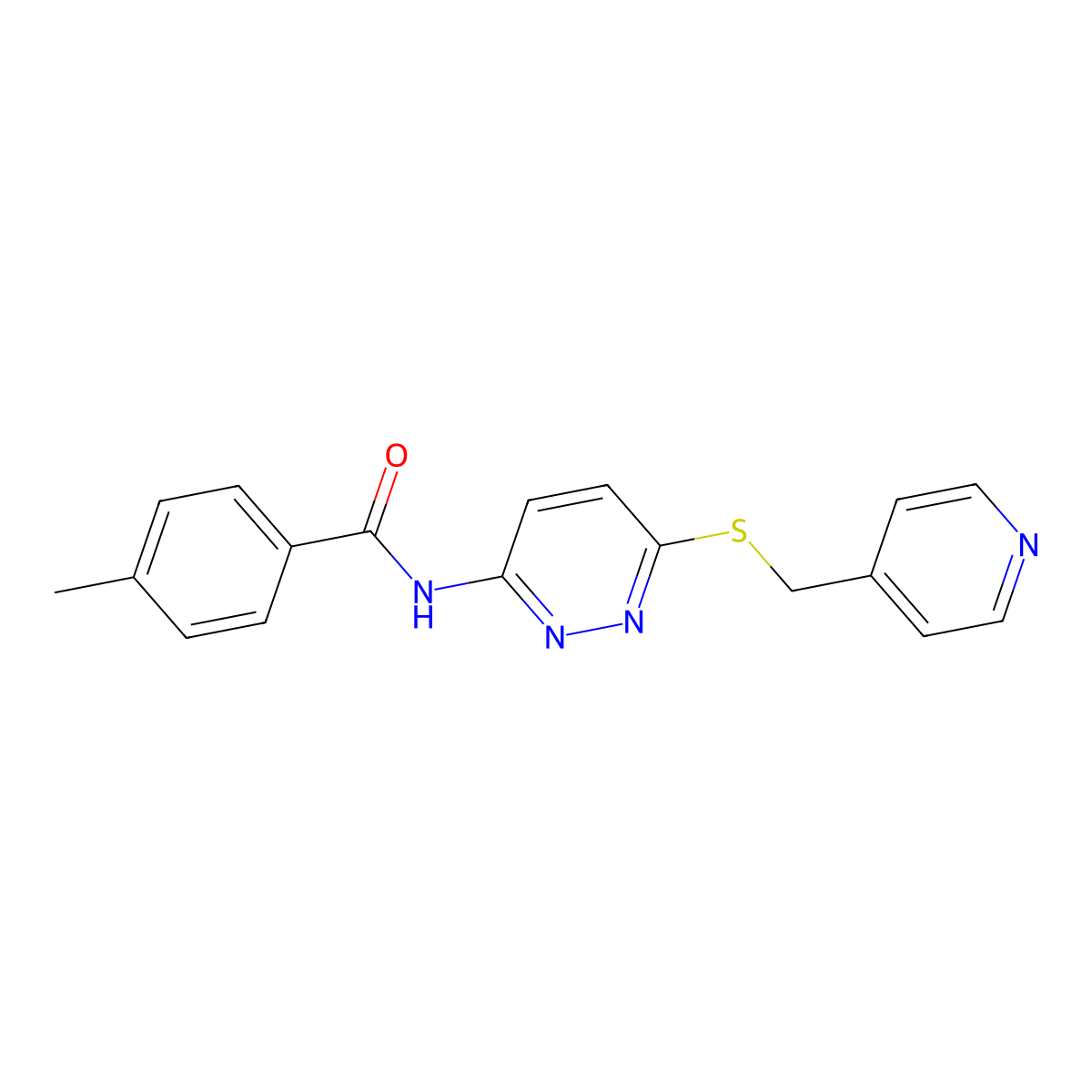 4-methyl-N-(6-{[(pyridin-4-yl)methyl]sulfanyl}pyridazin-3-yl)benzamide molecular structure, CAS 1021254-05-6