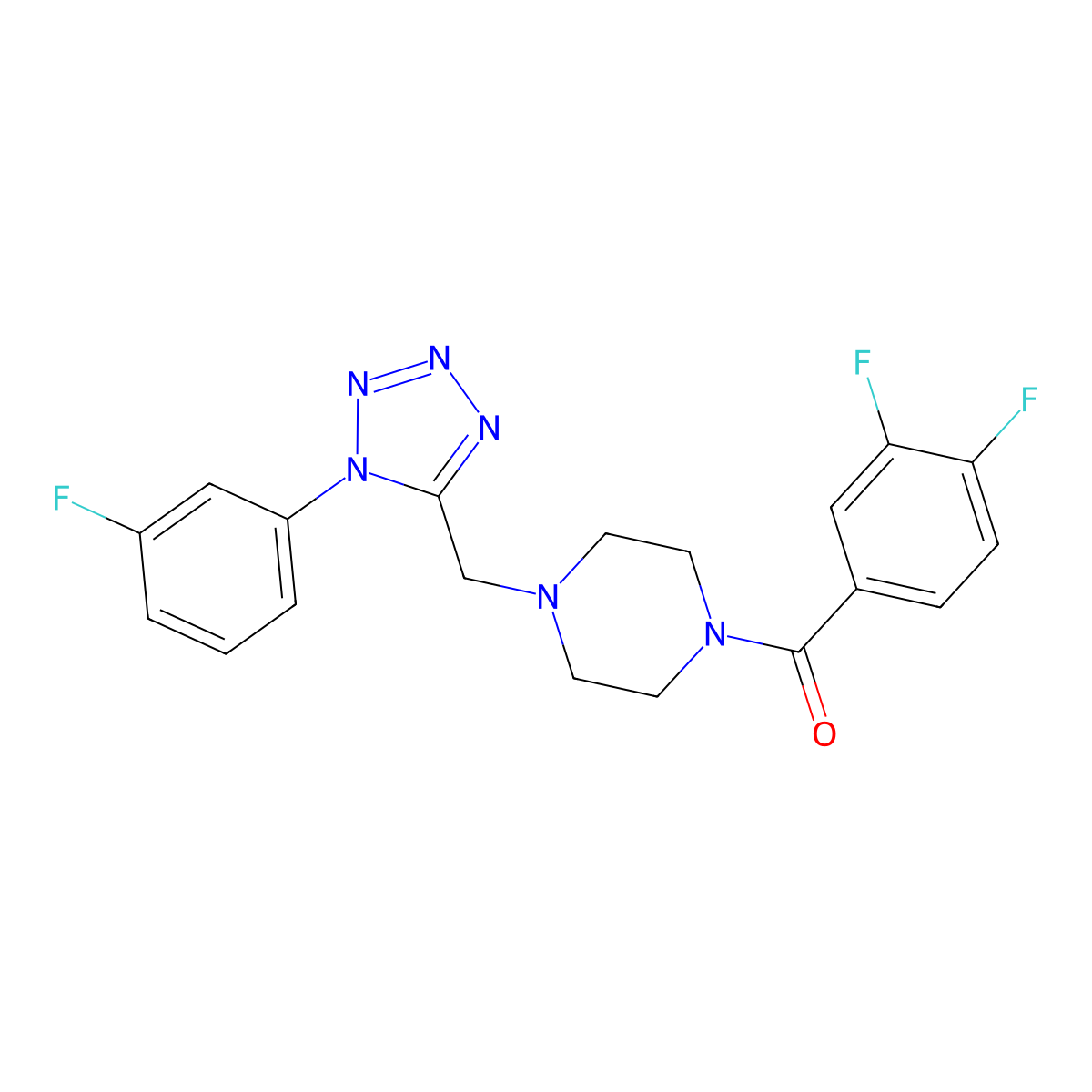 (3,4-difluorophenyl)(4-((1-(3-fluorophenyl)-1H-tetrazol-5-yl)methyl)piperazin-1-yl)methanone molecular structure, CAS 1021254-14-7