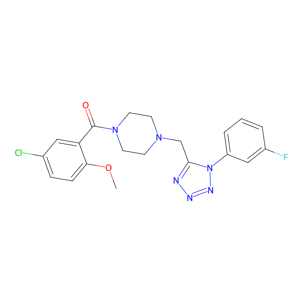 (5-chloro-2-methoxyphenyl)(4-((1-(3-fluorophenyl)-1H-tetrazol-5-yl)methyl)piperazin-1-yl)methanone molecular structure, CAS 1021254-16-9