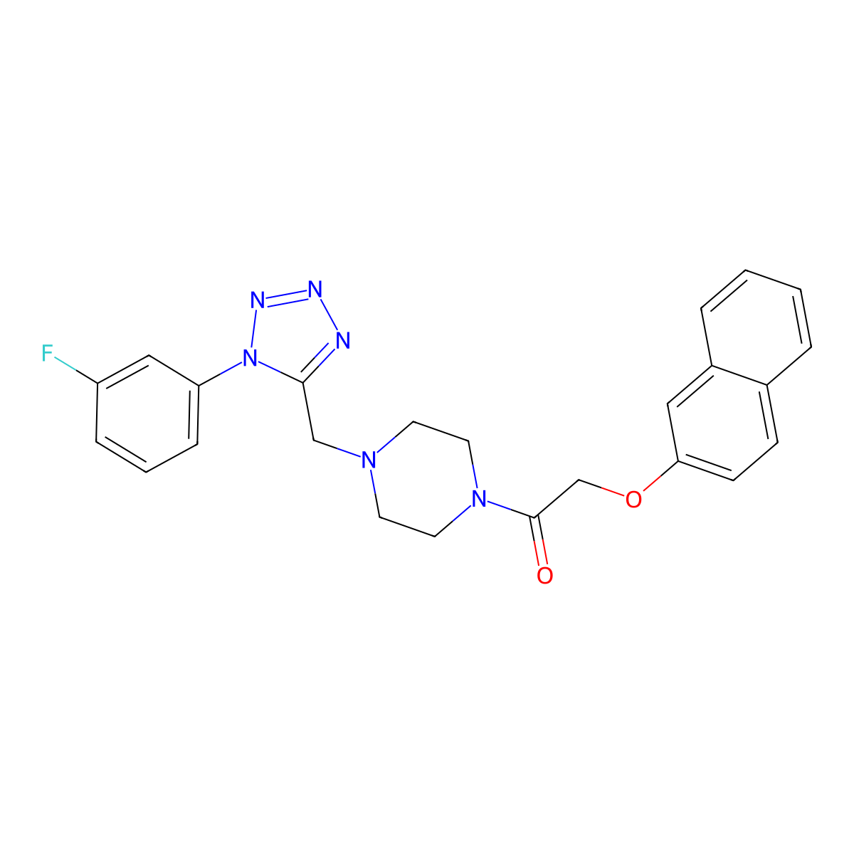1-(4-((1-(3-fluorophenyl)-1H-tetrazol-5-yl)methyl)piperazin-1-yl)-2-(naphthalen-2-yloxy)ethanone molecular structure, CAS 1021254-18-1