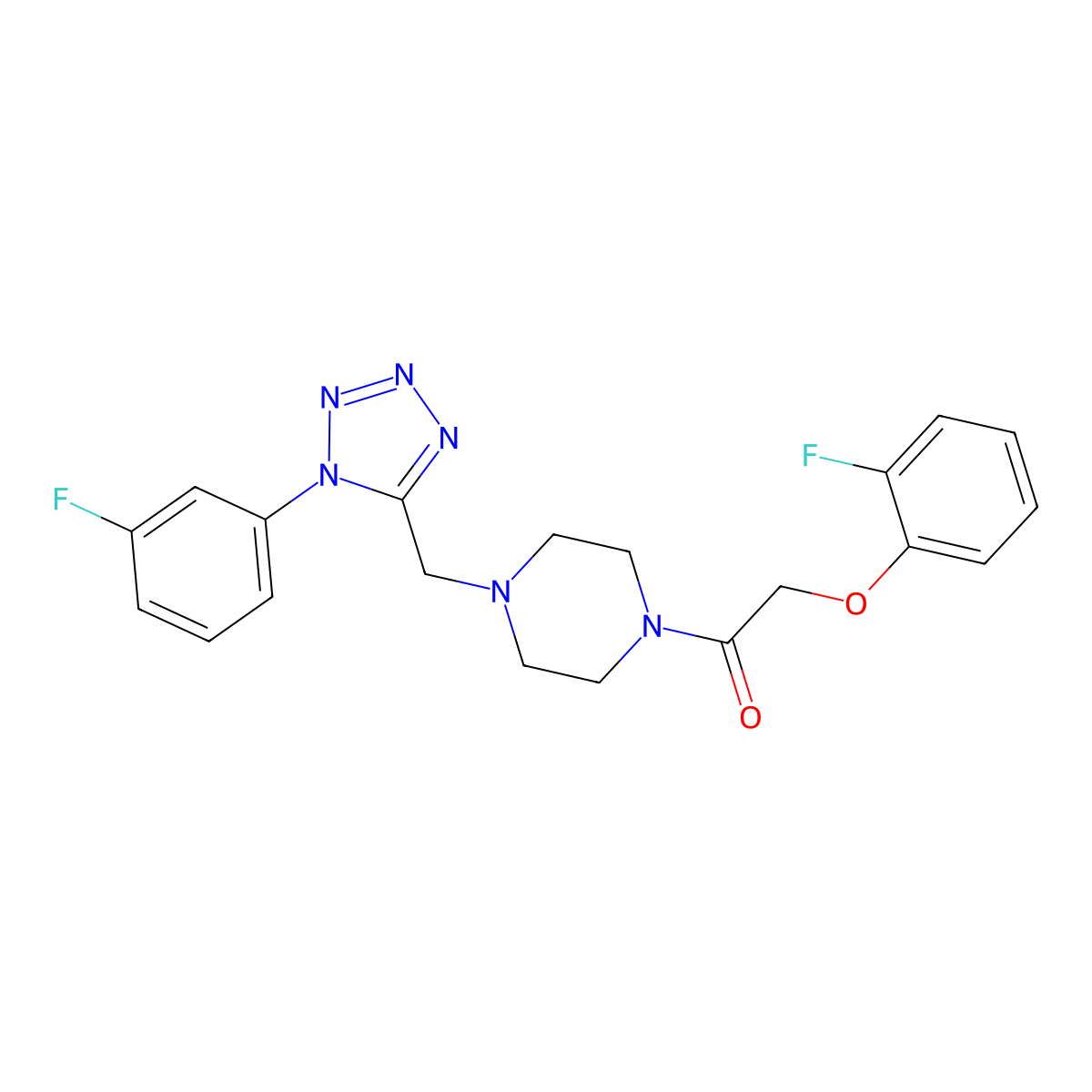 2-(2-fluorophenoxy)-1-(4-((1-(3-fluorophenyl)-1H-tetrazol-5-yl)methyl)piperazin-1-yl)ethanone molecular structure, CAS 1021254-19-2
