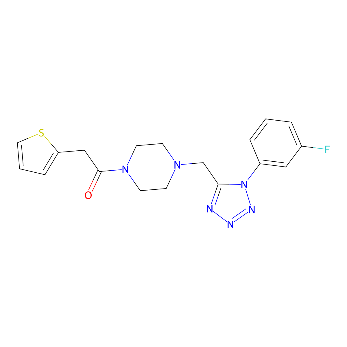 1-(4-((1-(3-fluorophenyl)-1H-tetrazol-5-yl)methyl)piperazin-1-yl)-2-(thiophen-2-yl)ethanone molecular structure, CAS 1021254-22-7