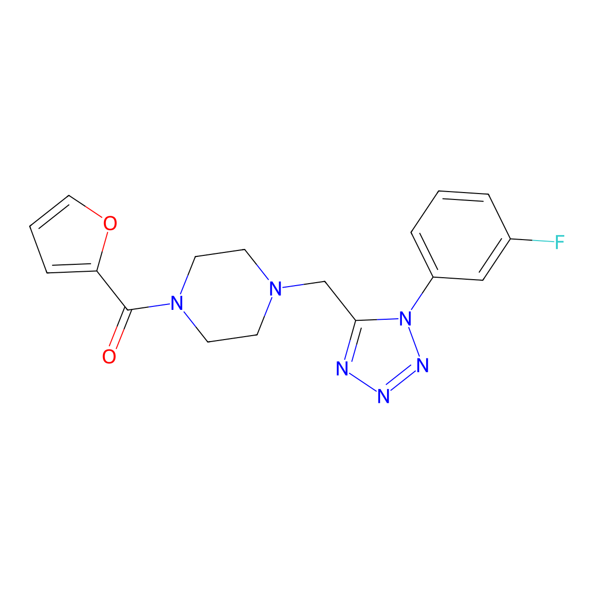 (4-((1-(3-fluorophenyl)-1H-tetrazol-5-yl)methyl)piperazin-1-yl)(furan-2-yl)methanone molecular structure, CAS 1021254-23-8