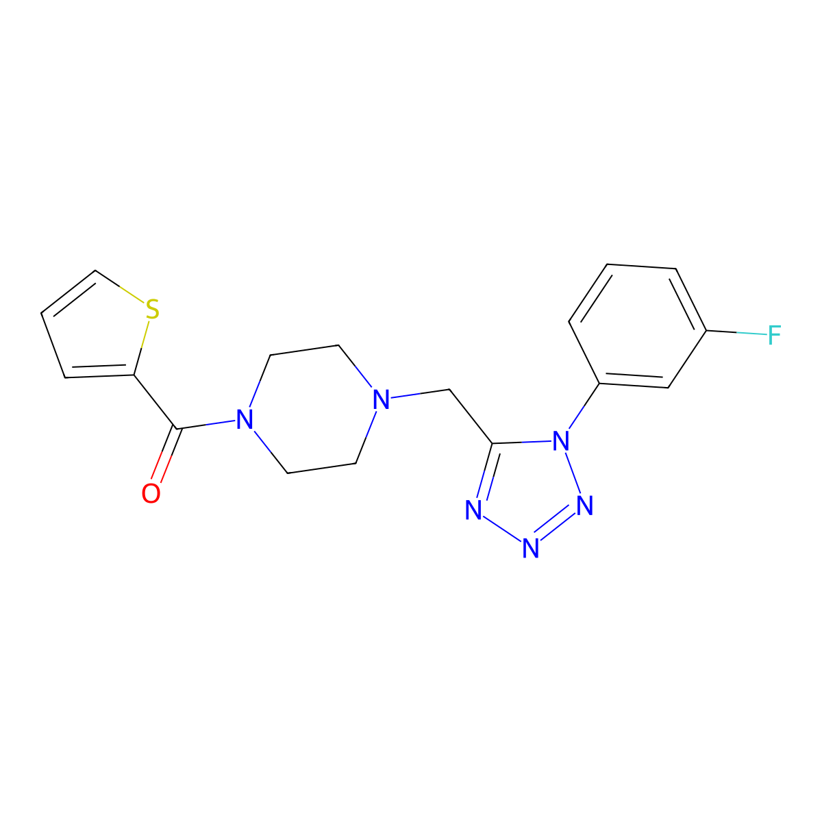 (4-((1-(3-fluorophenyl)-1H-tetrazol-5-yl)methyl)piperazin-1-yl)(thiophen-2-yl)methanone molecular structure, CAS 1021254-24-9