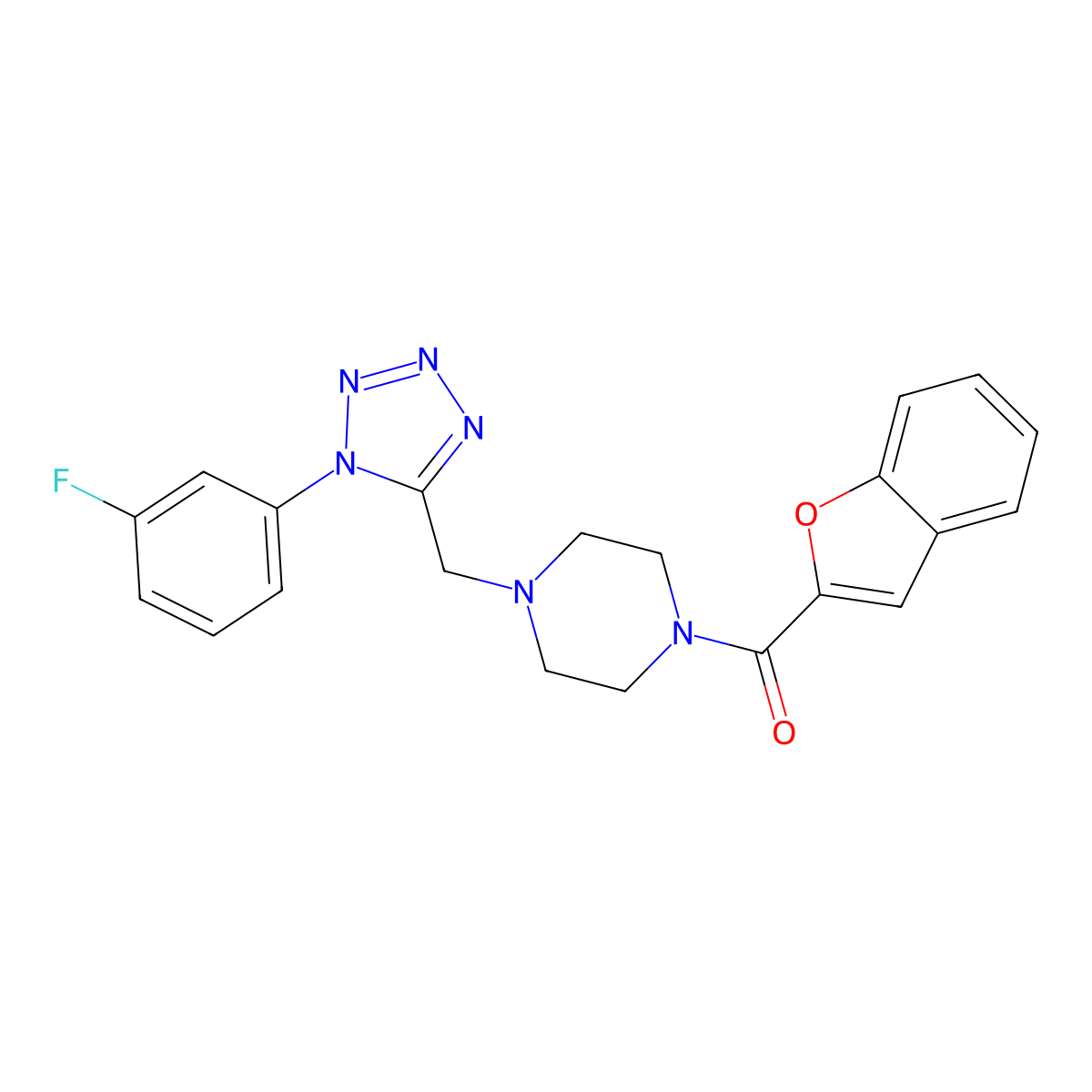 benzofuran-2-yl(4-((1-(3-fluorophenyl)-1H-tetrazol-5-yl)methyl)piperazin-1-yl)methanone molecular structure, CAS 1021254-25-0