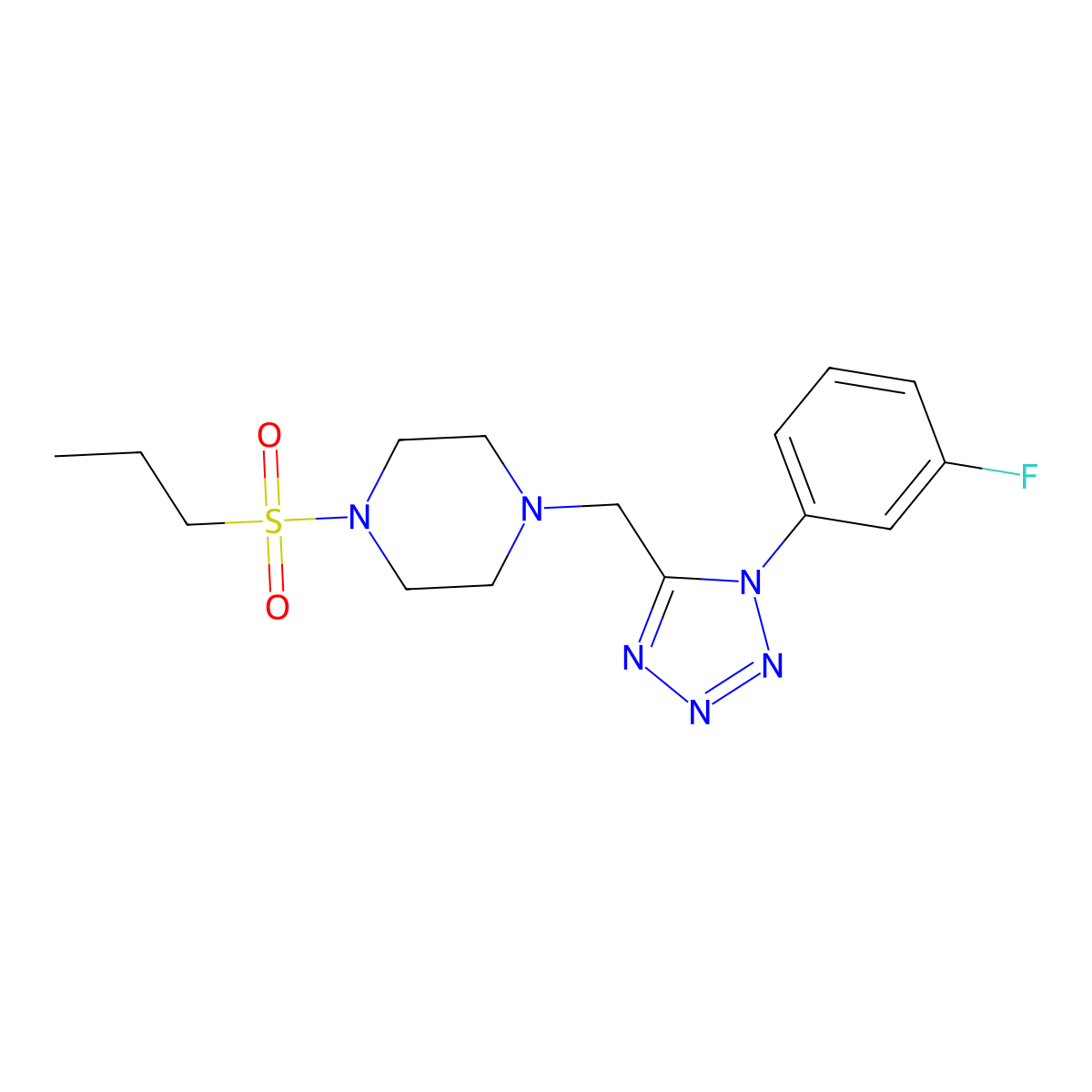 1-((1-(3-fluorophenyl)-1H-tetrazol-5-yl)methyl)-4-(propylsulfonyl)piperazine molecular structure, CAS 1021254-29-4