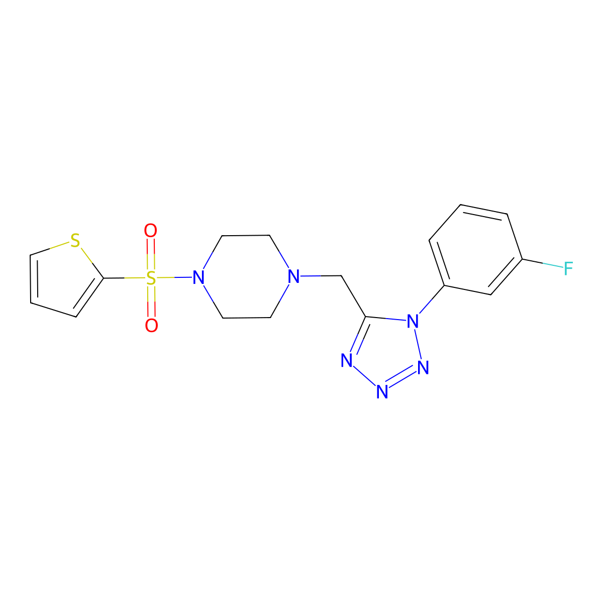 1-((1-(3-fluorophenyl)-1H-tetrazol-5-yl)methyl)-4-(thiophen-2-ylsulfonyl)piperazine molecular structure, CAS 1021254-30-7