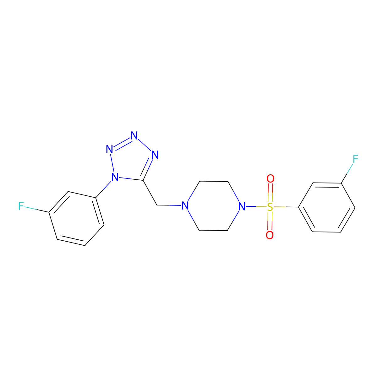 1-((1-(3-fluorophenyl)-1H-tetrazol-5-yl)methyl)-4-((3-fluorophenyl)sulfonyl)piperazine molecular structure, CAS 1021254-31-8