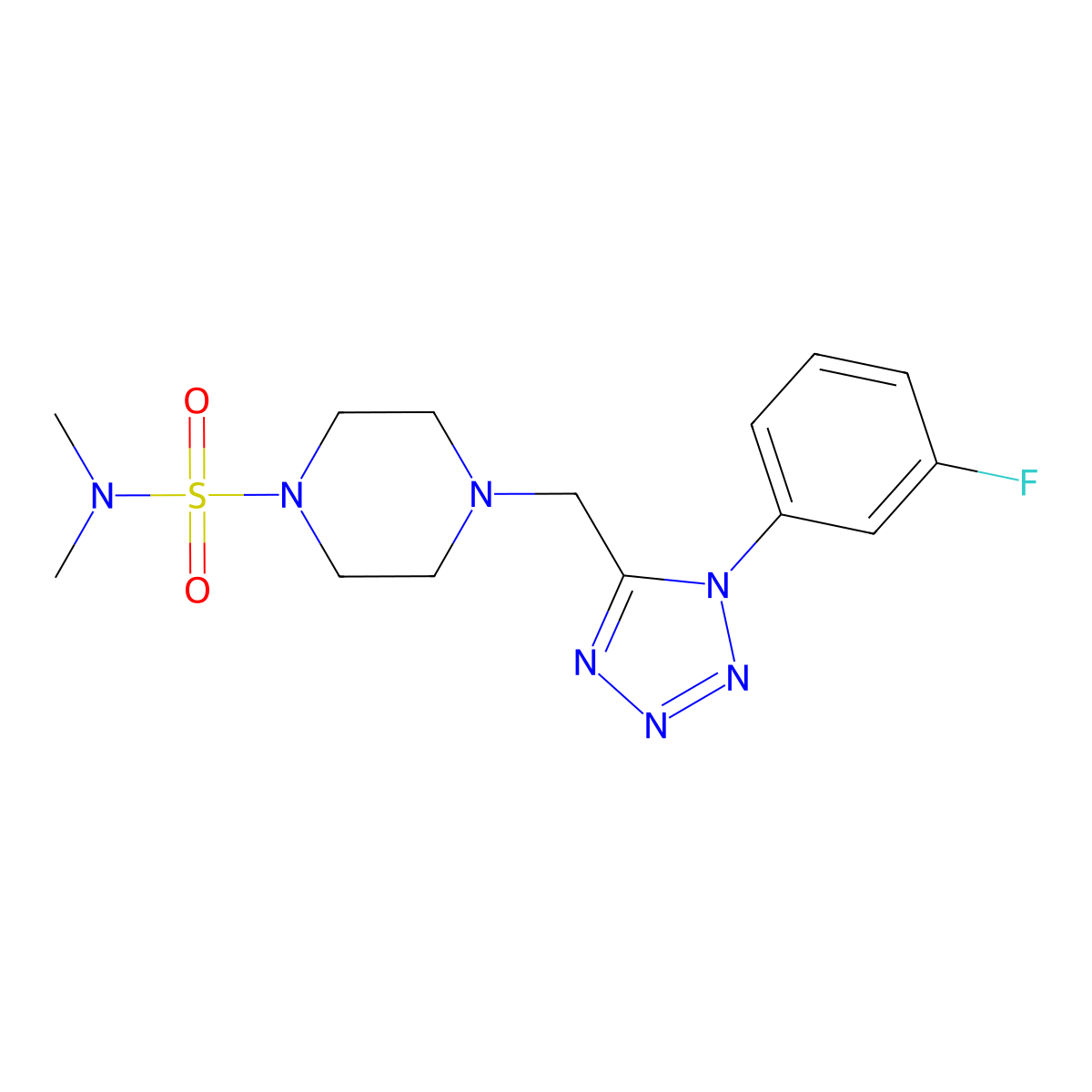 4-((1-(3-fluorophenyl)-1H-tetrazol-5-yl)methyl)-N,N-dimethylpiperazine-1-sulfonamide molecular structure, CAS 1021254-32-9