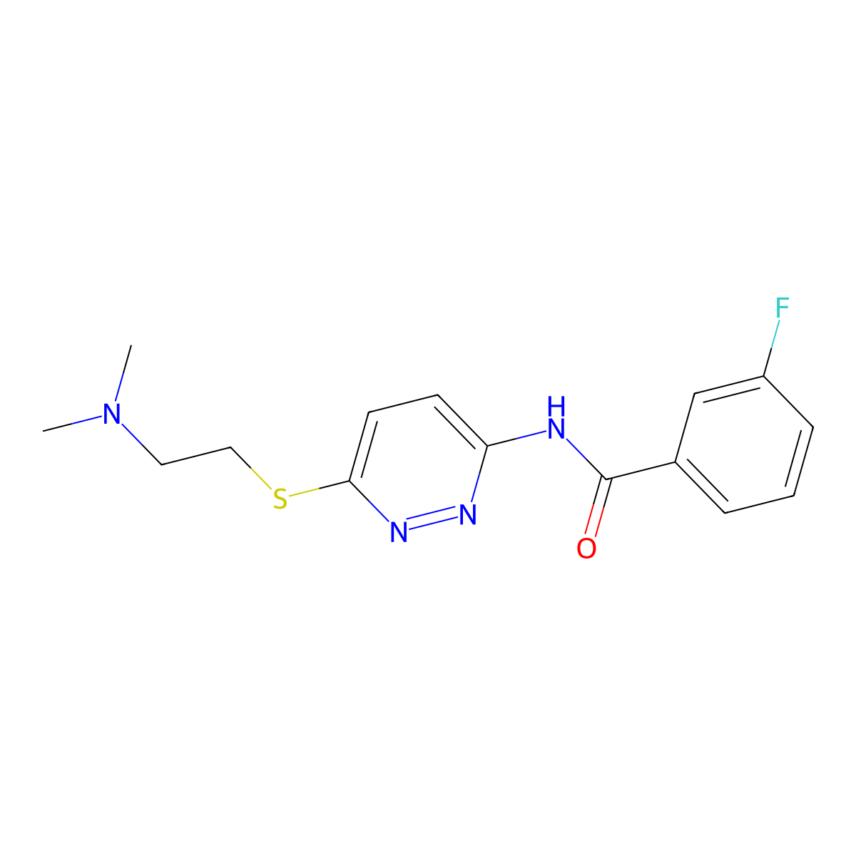 N-(6-{[2-(dimethylamino)ethyl]sulfanyl}pyridazin-3-yl)-3-fluorobenzamide molecular structure, CAS 1021254-33-0