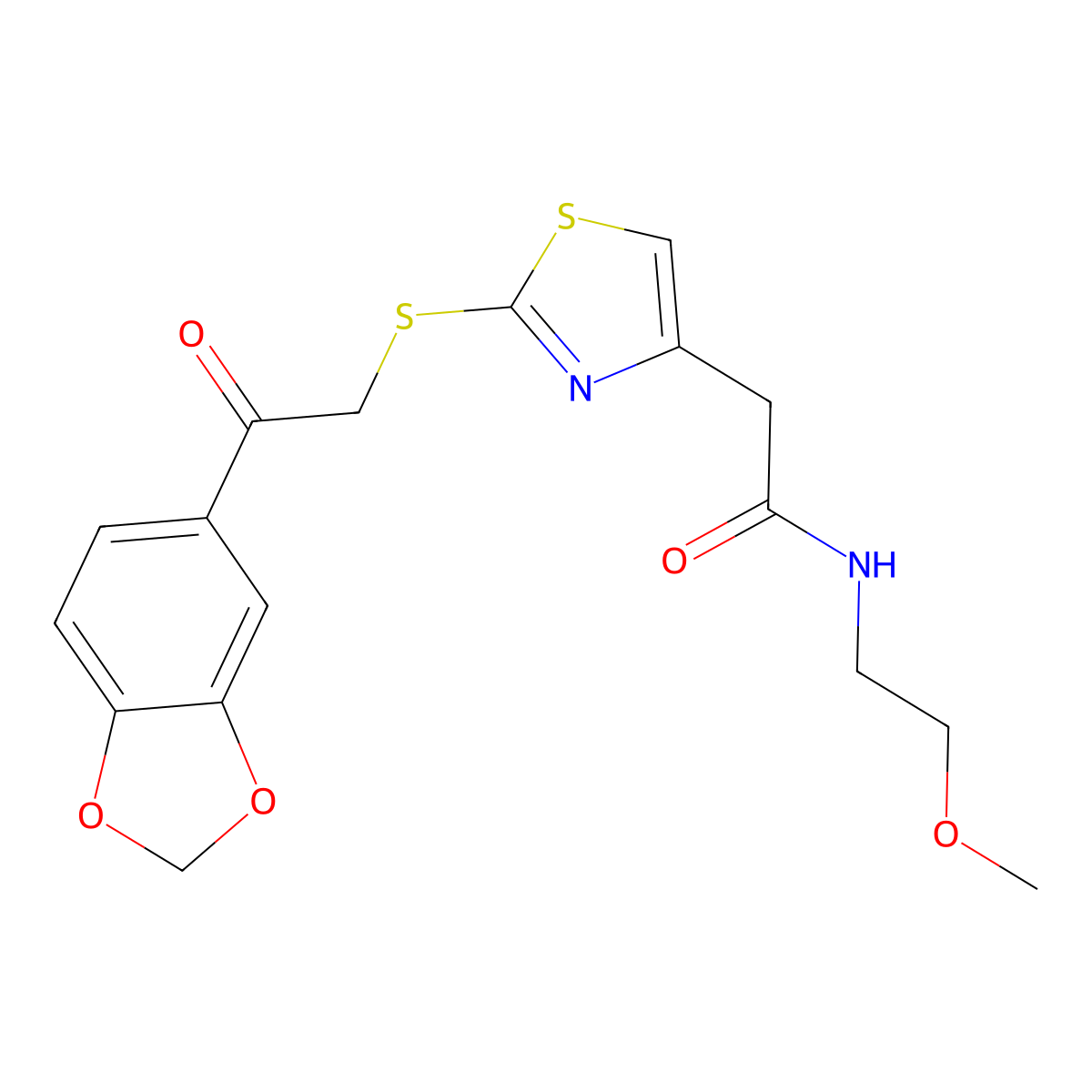 2-(2-((2-(benzo[d][1,3]dioxol-5-yl)-2-oxoethyl)thio)thiazol-4-yl)-N-(2-methoxyethyl)acetamide molecular structure, CAS 1021254-34-1