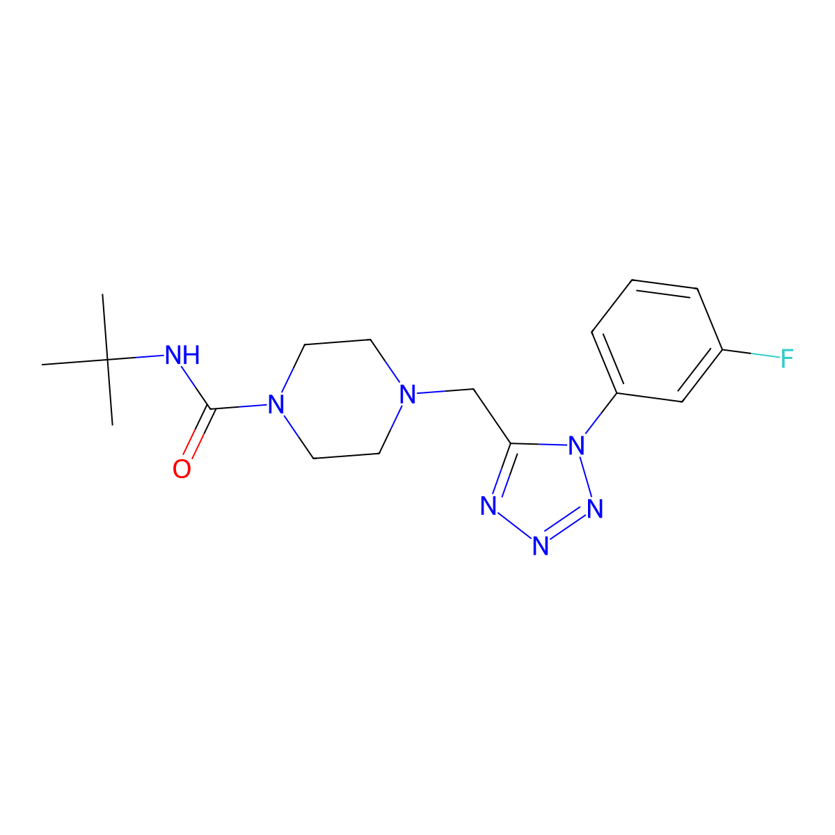 N-(tert-butyl)-4-((1-(3-fluorophenyl)-1H-tetrazol-5-yl)methyl)piperazine-1-carboxamide molecular structure, CAS 1021254-35-2