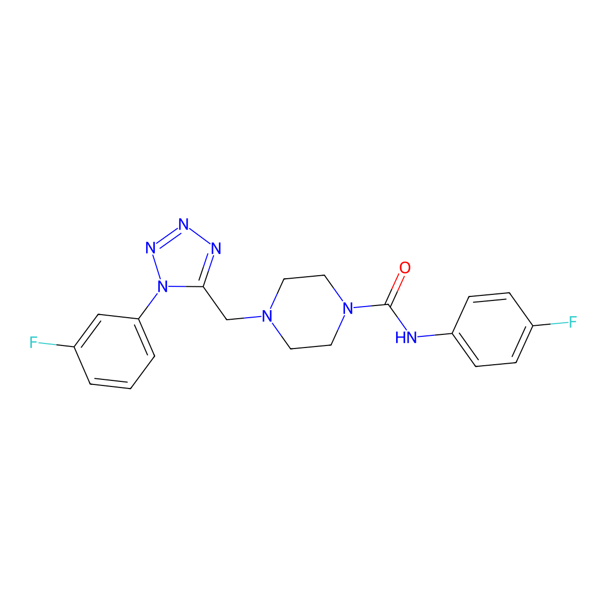 N-(4-fluorophenyl)-4-((1-(3-fluorophenyl)-1H-tetrazol-5-yl)methyl)piperazine-1-carboxamide molecular structure, CAS 1021254-36-3