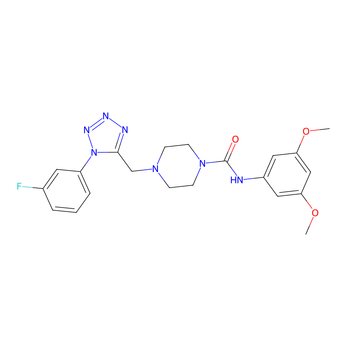N-(3,5-dimethoxyphenyl)-4-((1-(3-fluorophenyl)-1H-tetrazol-5-yl)methyl)piperazine-1-carboxamide molecular structure, CAS 1021254-47-6