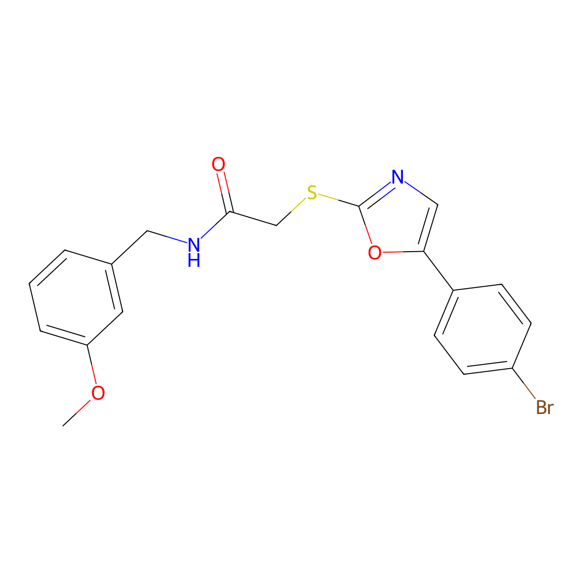 2-{[5-(4-bromophenyl)-1,3-oxazol-2-yl]sulfanyl}-N-[(3-methoxyphenyl)methyl]acetamide molecular structure, CAS 1021254-52-3