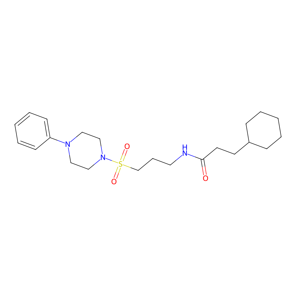 3-cyclohexyl-N-(3-((4-phenylpiperazin-1-yl)sulfonyl)propyl)propanamide molecular structure, CAS 1021254-53-4