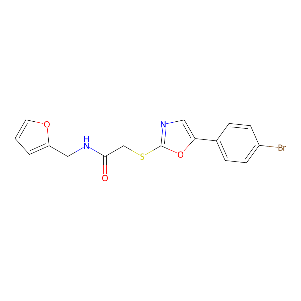 2-((5-(4-bromophenyl)oxazol-2-yl)thio)-N-(furan-2-ylmethyl)acetamide molecular structure, CAS 1021254-54-5