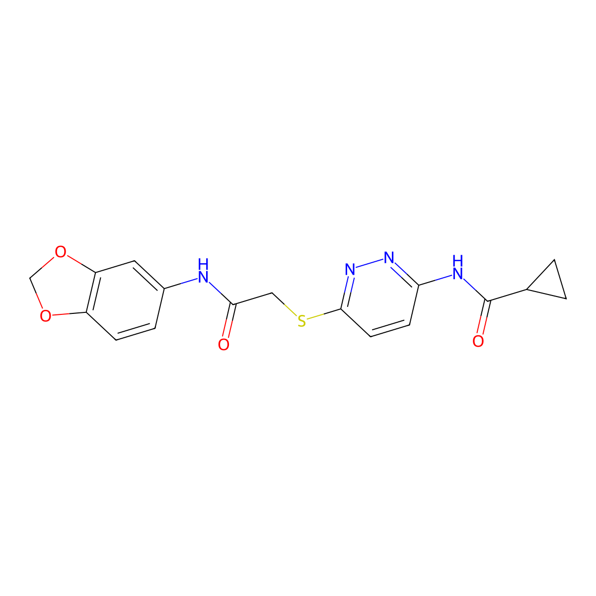 N-[6-({[(2H-1,3-benzodioxol-5-yl)carbamoyl]methyl}sulfanyl)pyridazin-3-yl]cyclopropanecarboxamide molecular structure, CAS 1021254-56-7