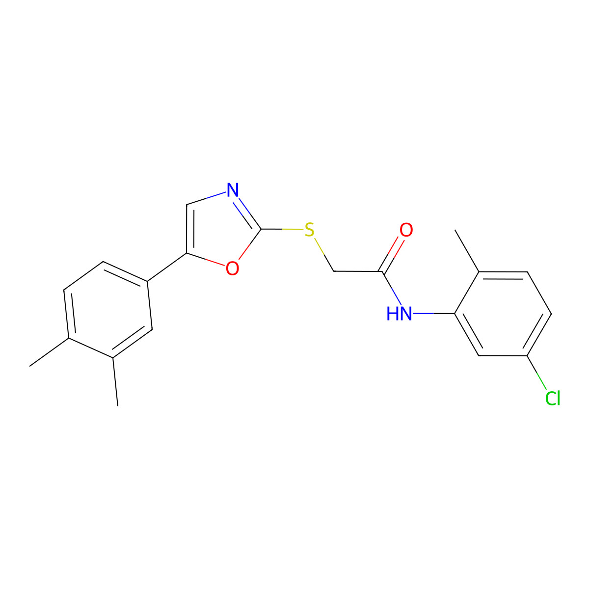 N-(5-chloro-2-methylphenyl)-2-{[5-(3,4-dimethylphenyl)-1,3-oxazol-2-yl]sulfanyl}acetamide molecular structure, CAS 1021254-57-8