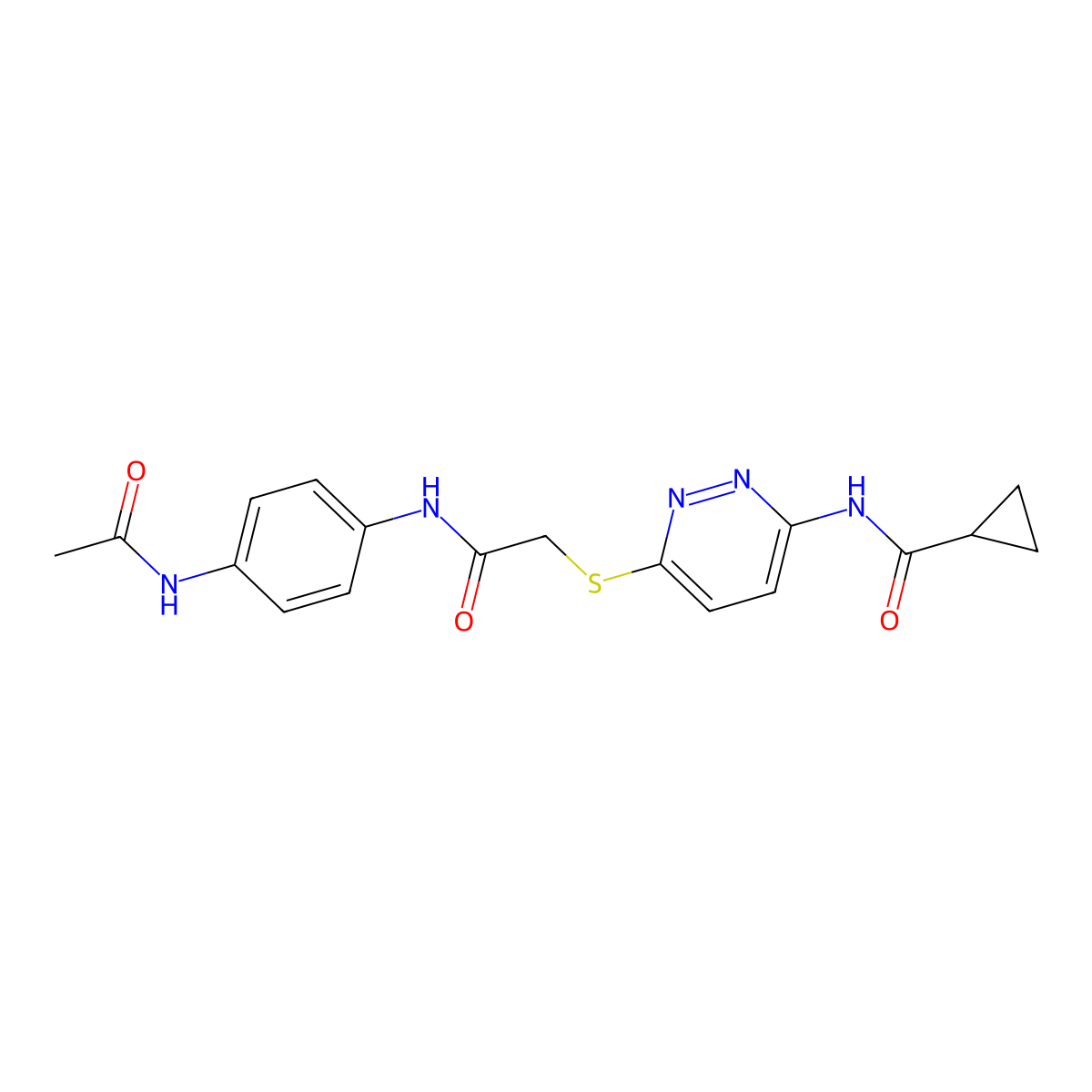 N-[6-({[(4-acetamidophenyl)carbamoyl]methyl}sulfanyl)pyridazin-3-yl]cyclopropanecarboxamide molecular structure, CAS 1021254-58-9