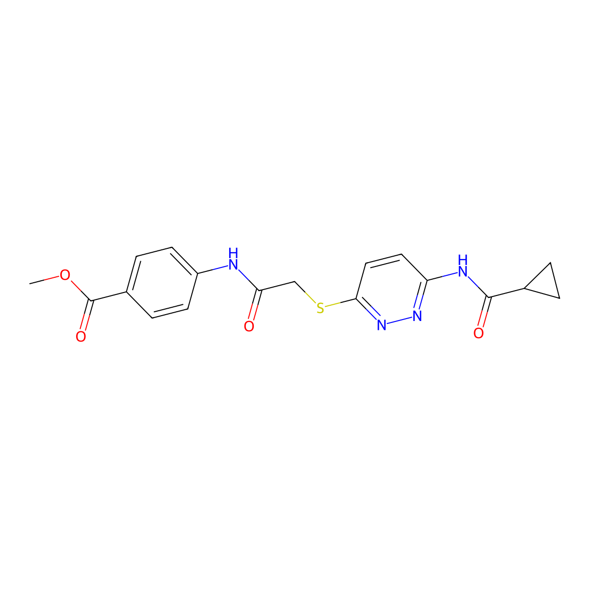 Methyl 4-{2-[(6-cyclopropaneamidopyridazin-3-yl)sulfanyl]acetamido}benzoate molecular structure, CAS 1021254-60-3