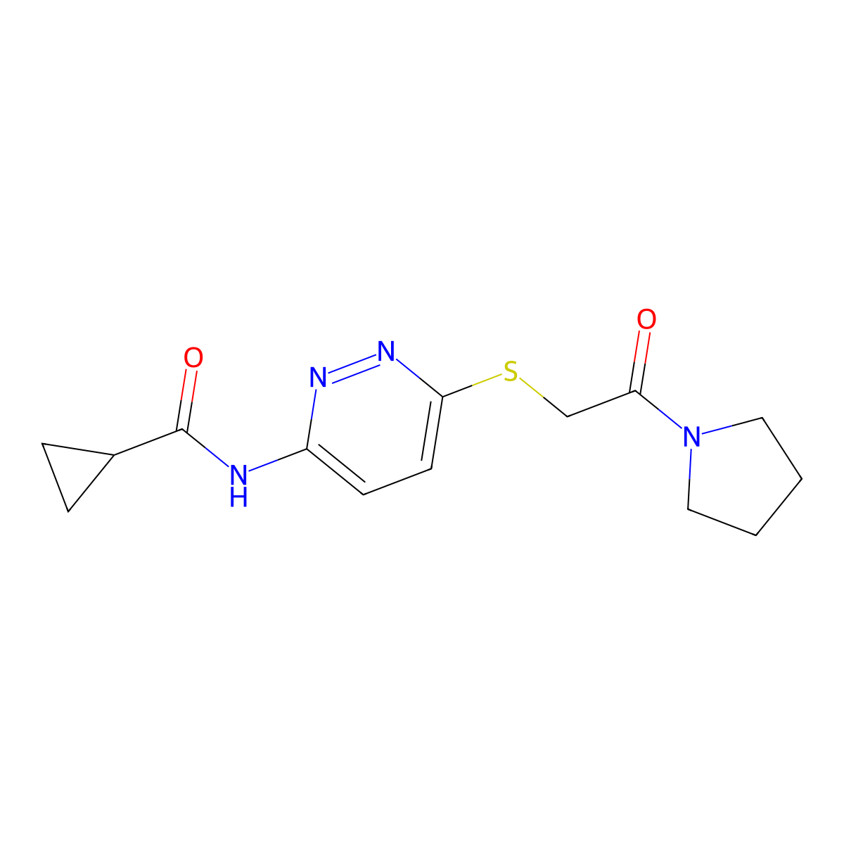 N-(6-{[2-oxo-2-(pyrrolidin-1-yl)ethyl]sulfanyl}pyridazin-3-yl)cyclopropanecarboxamide molecular structure, CAS 1021254-68-1