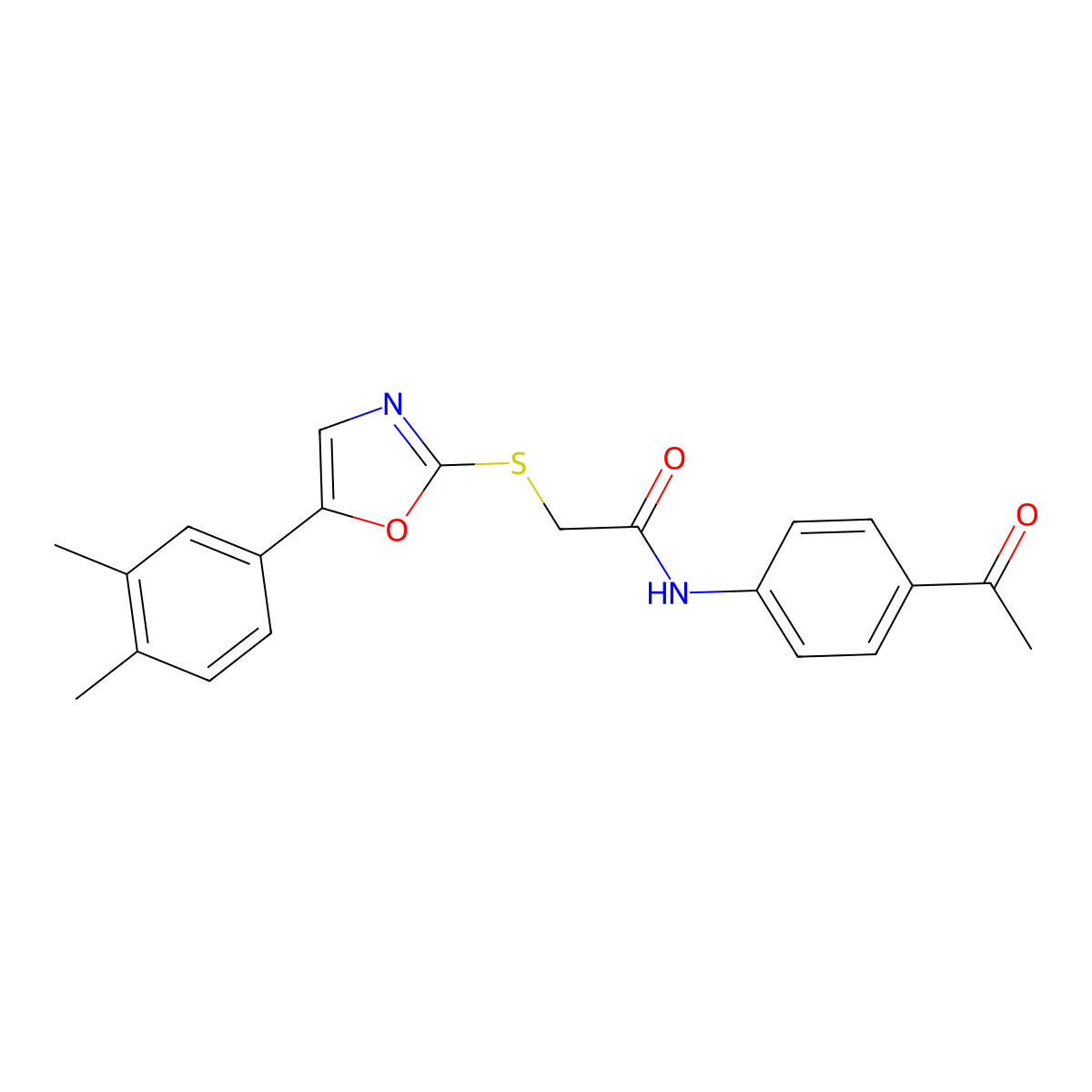 N-(4-acetylphenyl)-2-{[5-(3,4-dimethylphenyl)-1,3-oxazol-2-yl]sulfanyl}acetamide molecular structure, CAS 1021254-69-2