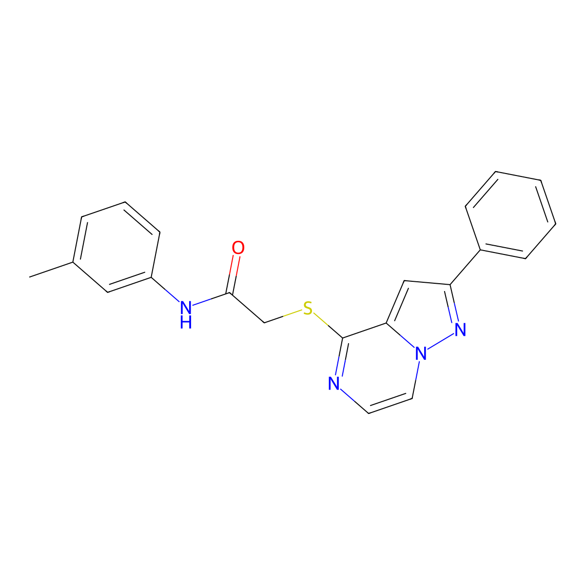 N-(3-Methylphenyl)-2-({2-phenylpyrazolo[1,5-A]pyrazin-4-YL}sulfanyl)acetamide molecular structure, CAS 1021254-73-8